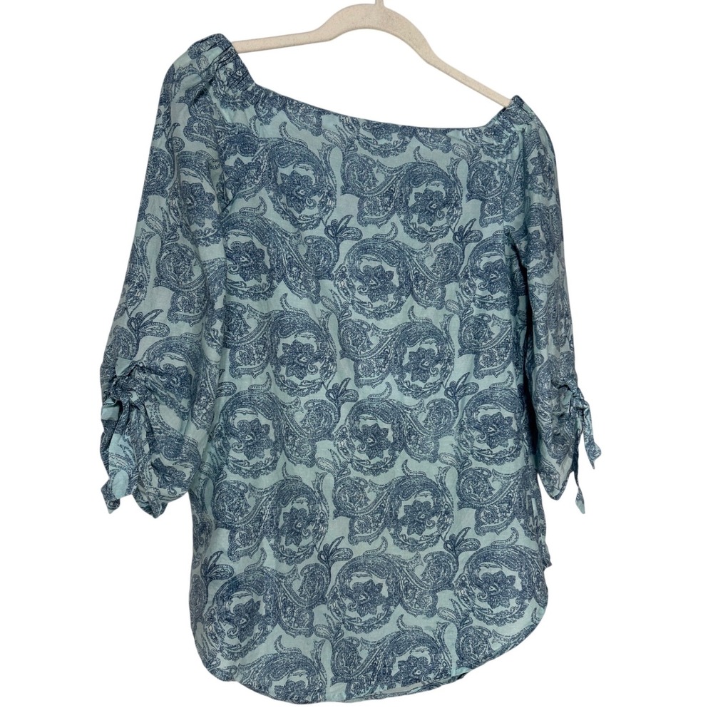 J. McLaughlin Natasha Silk Blend Tie Sleeve Top Blue Paisley Size XS Retail $168